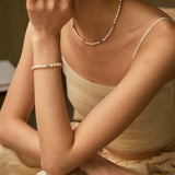 Colored Gemstone Rice Pearl Beaded Necklace