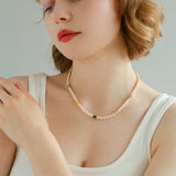Colored Gemstone Rice Pearl Beaded Necklace