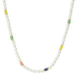 Colored Gemstone Rice Pearl Beaded Necklace gembea jewelry