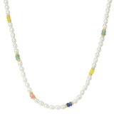Colored Gemstone Rice Pearl Beaded Necklace gembea jewelry
