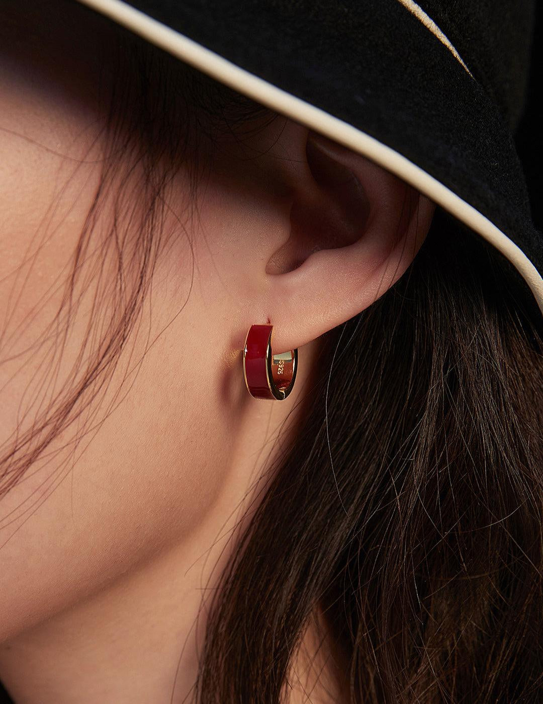 Colorfast Red Drop Glaze Enamel Hoops Earrings - Gembea Jewelry