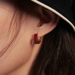 Colorfast Red Drop Glaze Enamel Hoops Earrings - Gembea Jewelry