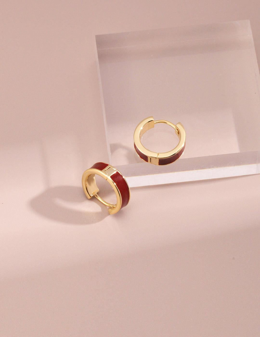 Colorfast Red Drop Glaze Enamel Hoops Earrings - Gembea Jewelry