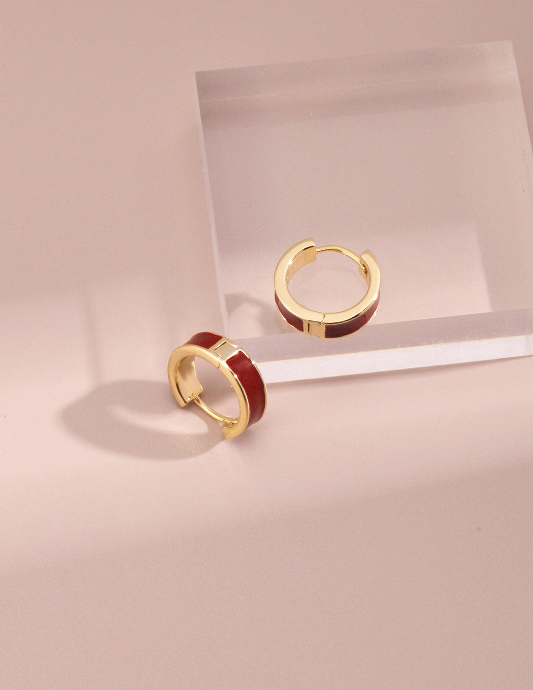 Colorfast Red Drop Glaze Enamel Hoops Earrings - Gembea Jewelry
