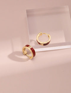 Colorfast Red Drop Glaze Enamel Hoops Earrings - Gembea Jewelry