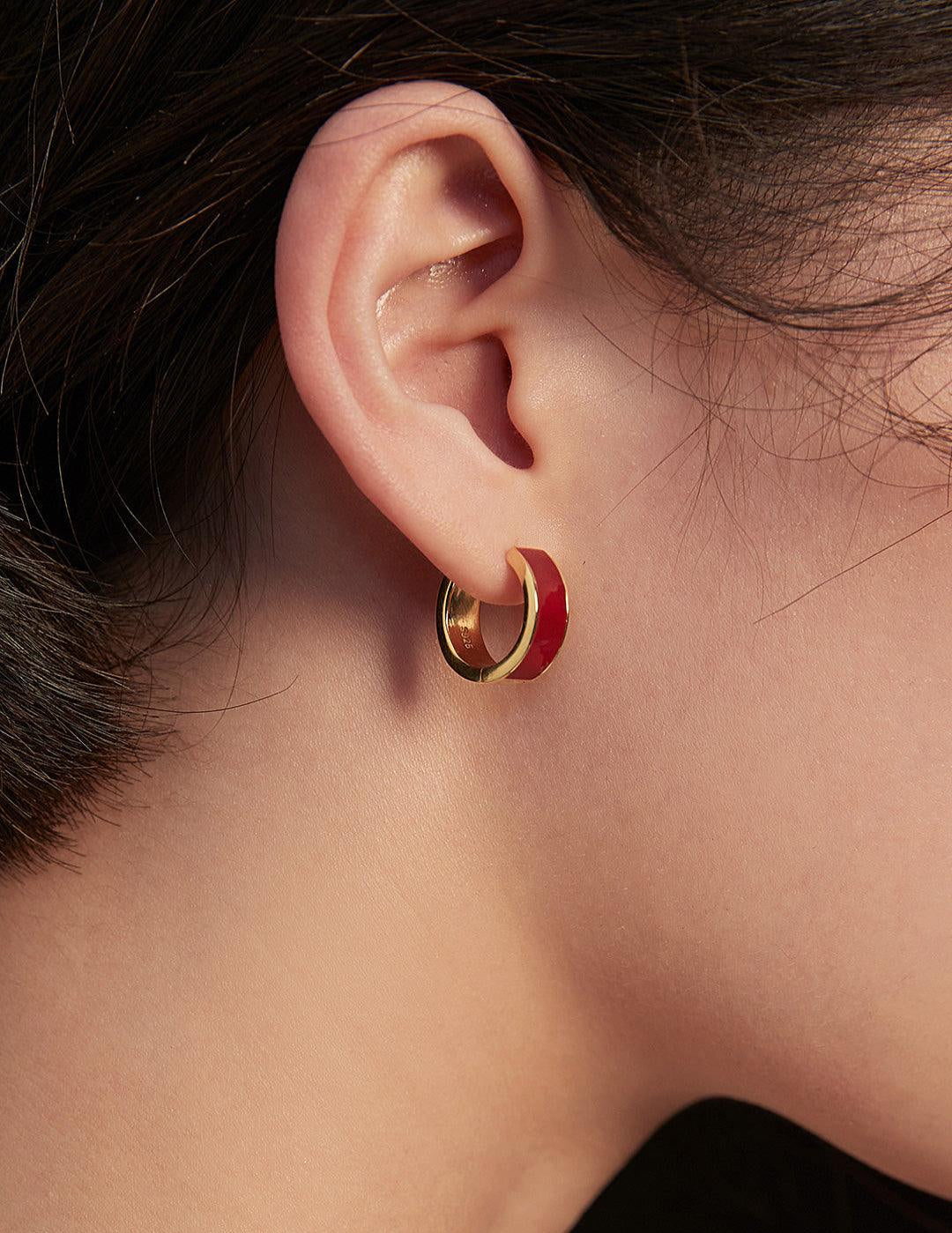 Colorfast Red Drop Glaze Enamel Hoops Earrings - Gembea Jewelry