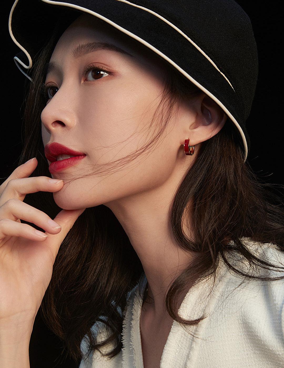 Colorfast Red Drop Glaze Enamel Hoops Earrings - Gembea Jewelry