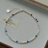 Colorful Agate Pearl Beaded Necklace gembea jewelry