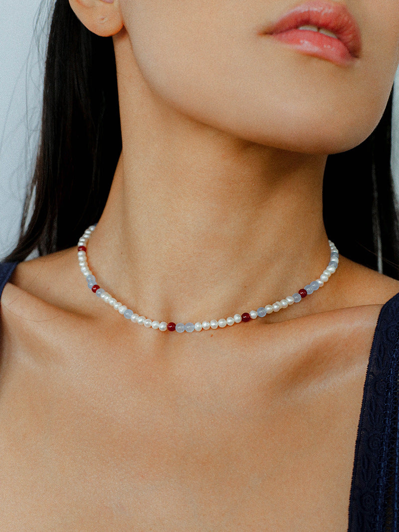 Colorful Agate Pearl Beaded Necklace gembea jewelry
