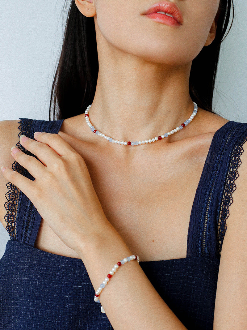 Colorful Agate Pearl Beaded Necklace gembea jewelry