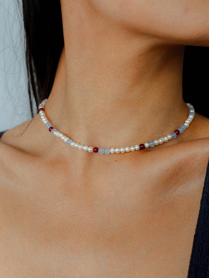 Colorful Agate Pearl Beaded Necklace gembea jewelry