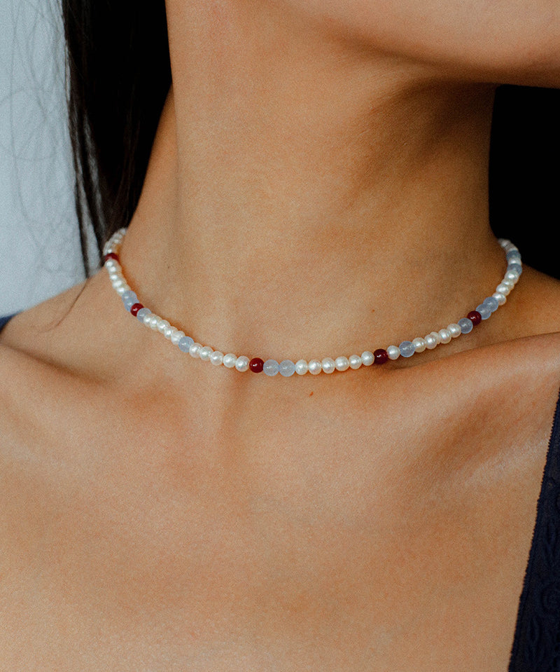 Colorful Agate Pearl Beaded Necklace gembea jewelry