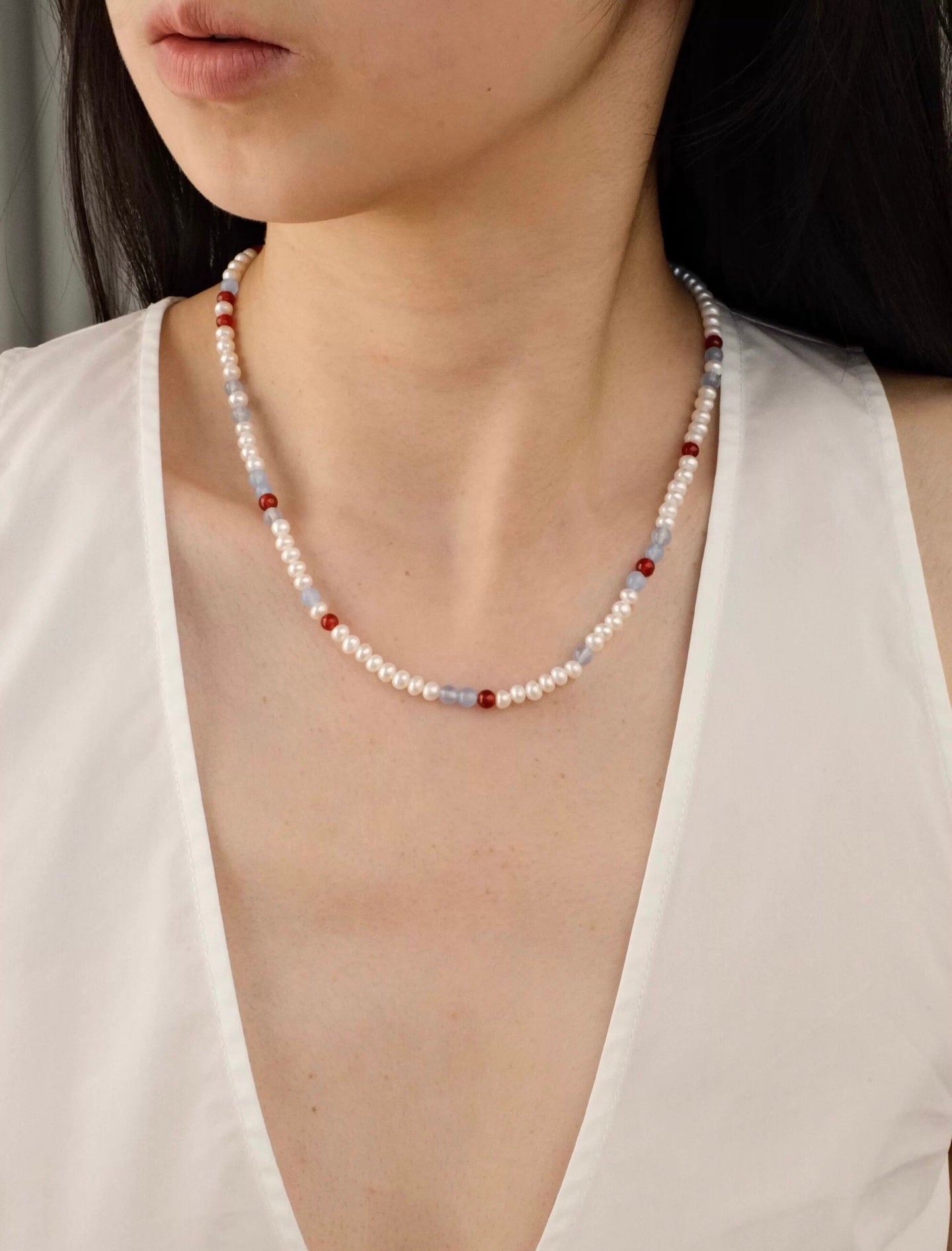 Colorful Agate Pearl Beaded Necklace gembea jewelry