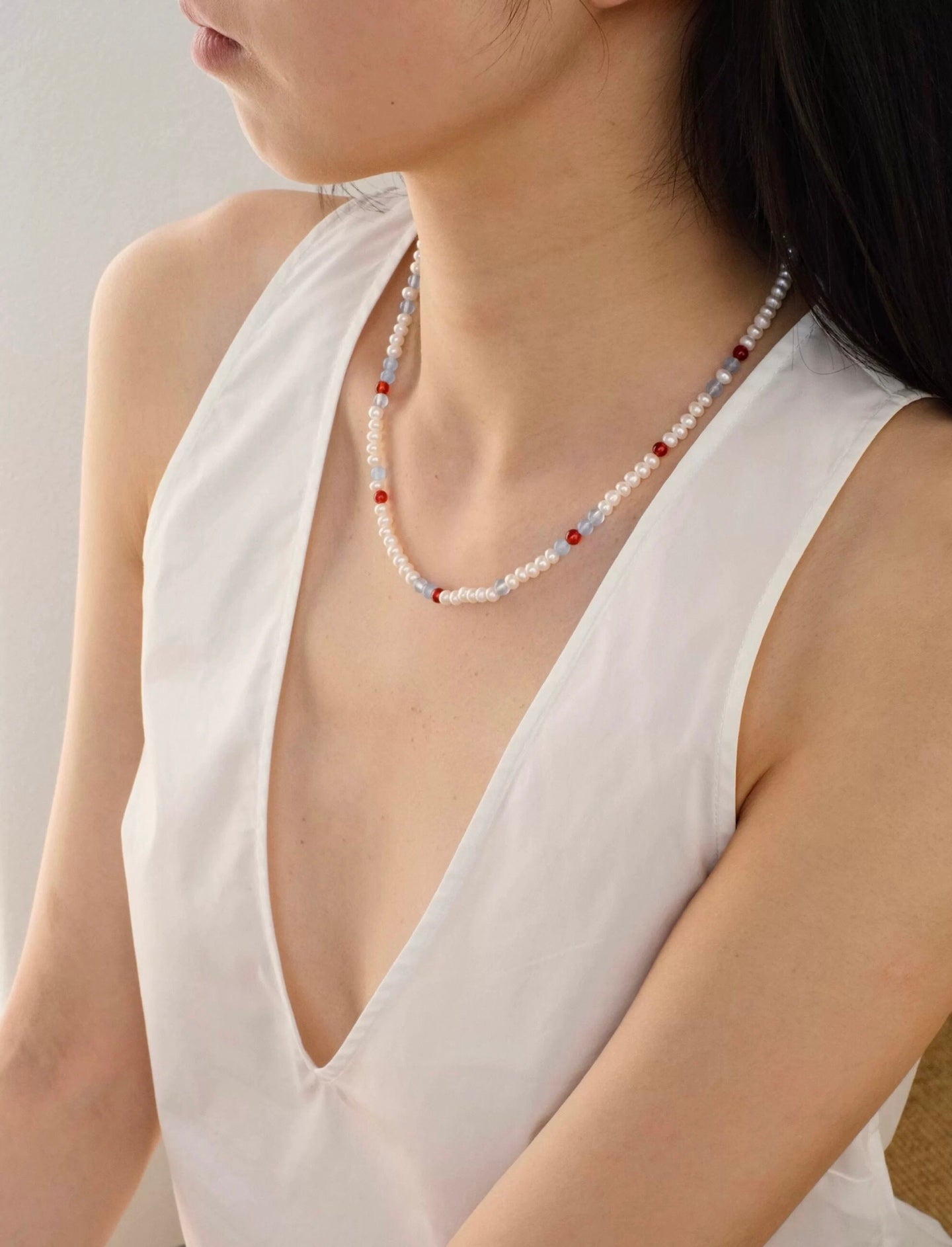 Colorful Agate Pearl Beaded Necklace gembea jewelry