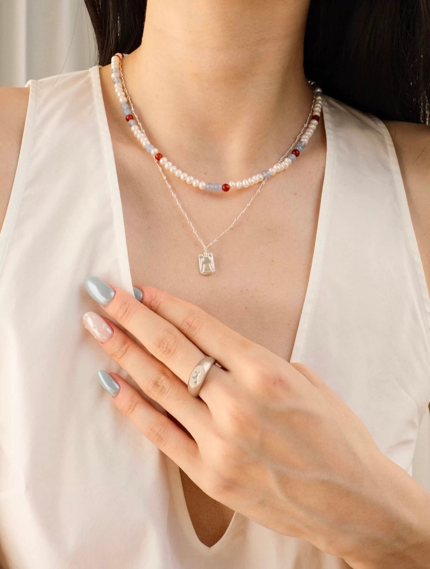 Colorful Agate Pearl Beaded Necklace gembea jewelry