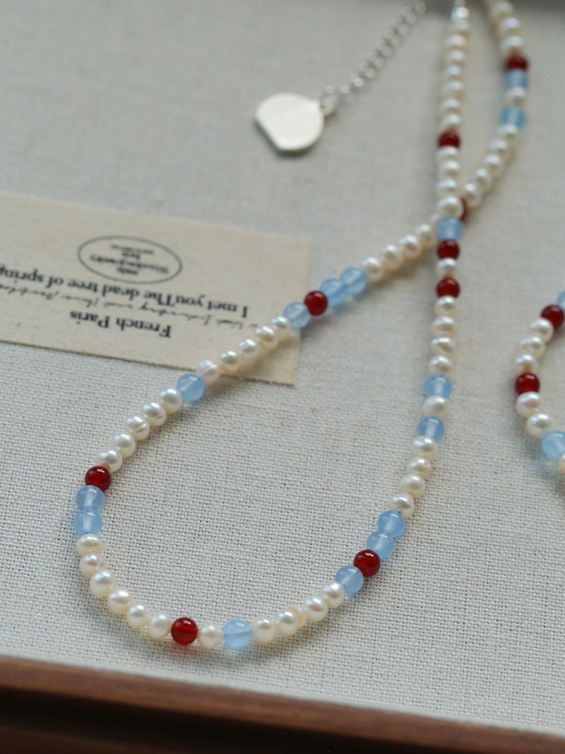 Colorful Agate Pearl Beaded Necklace gembea jewelry