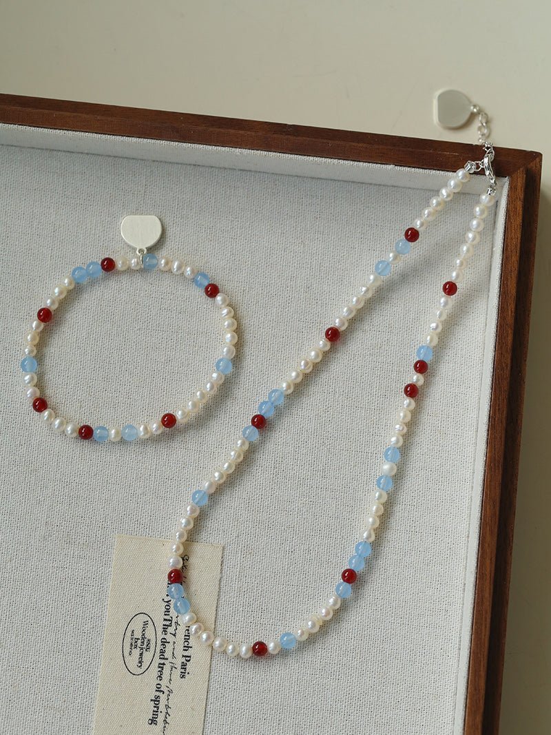 Colorful Agate Pearl Beaded Necklace gembea jewelry