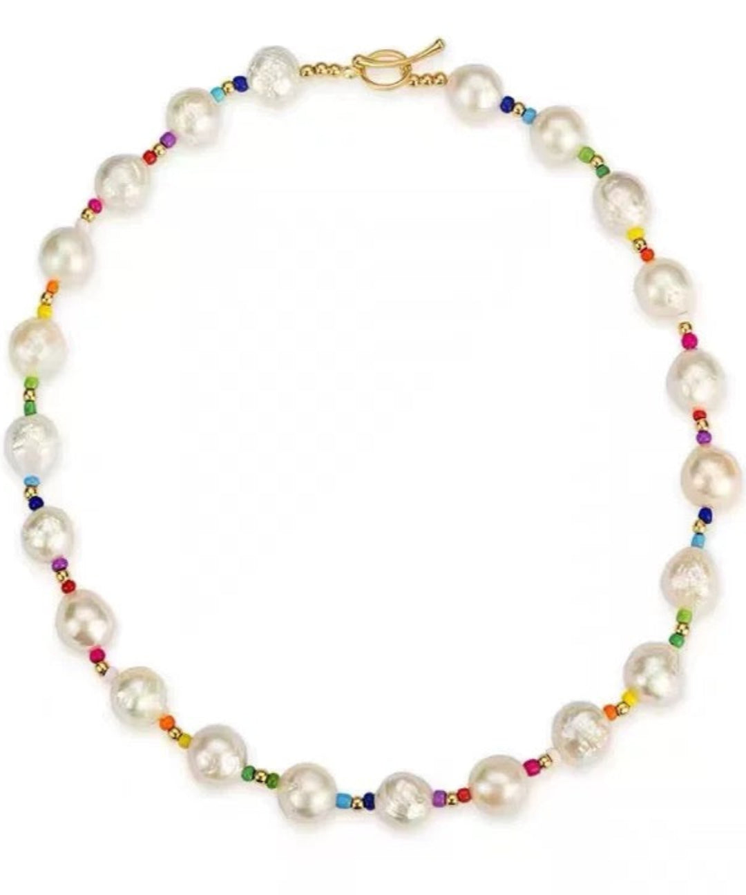 Colorful Beaded Baroque Pearl Necklace gembea jewelry