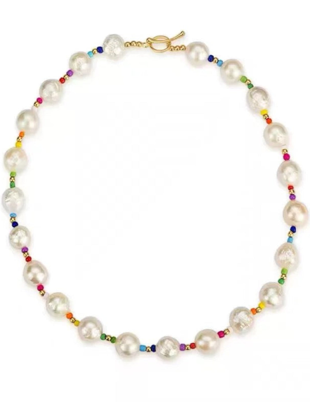 Colorful Beaded Baroque Pearl Necklace gembea jewelry