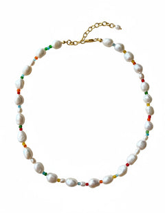 Colorful Beads Baroque Pearl Necklace gembea jewelry