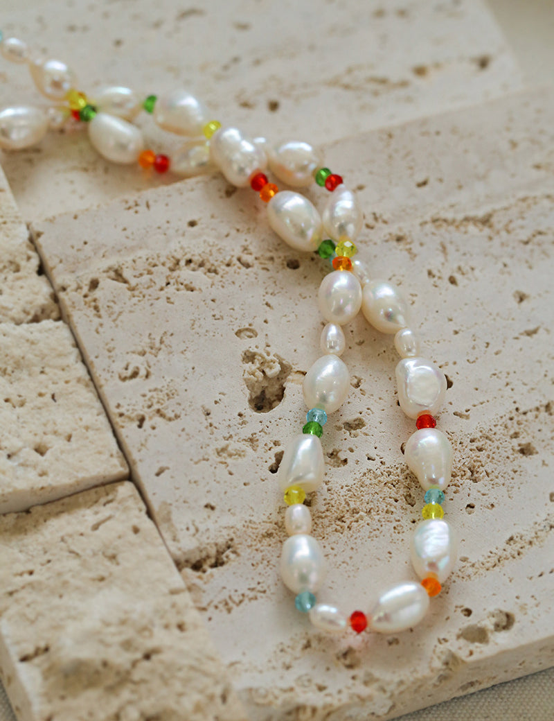 Colorful Beads Baroque Pearl Necklace-Gembea Jewelry