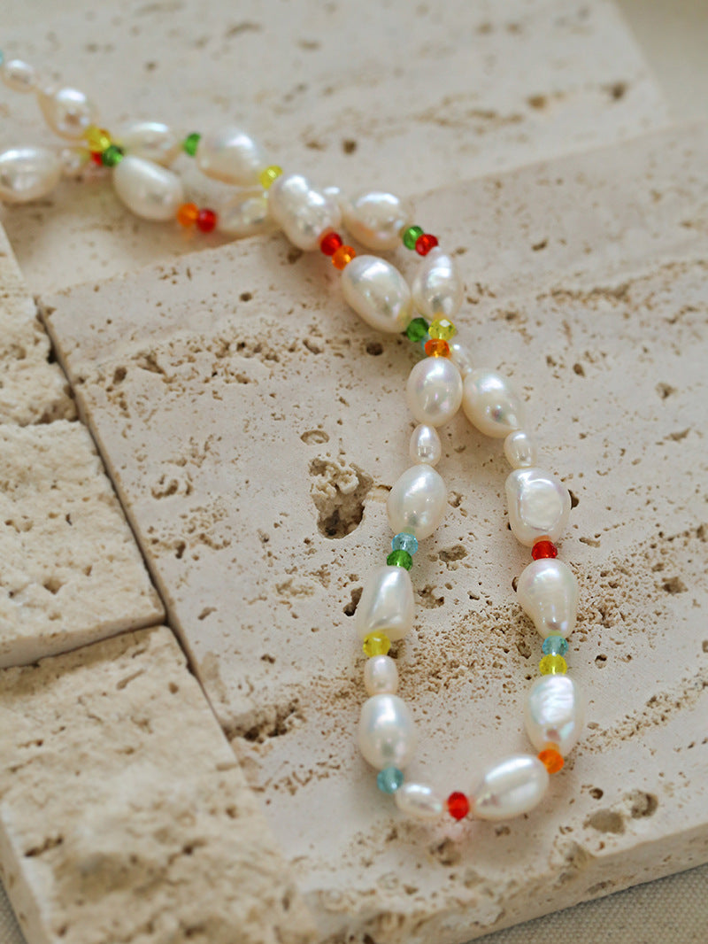 Colorful Beads Baroque Pearl Necklace-Gembea Jewelry