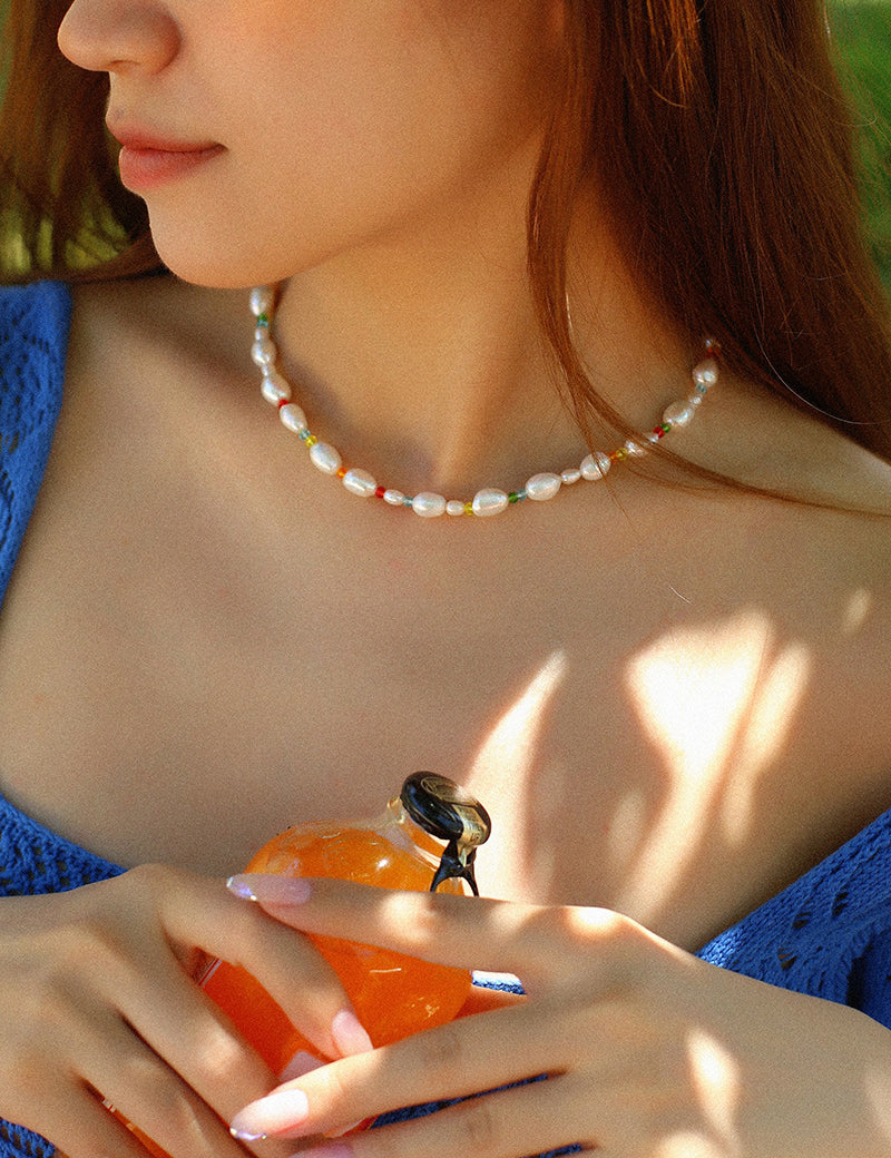 Colorful Beads Baroque Pearl Necklace-Gembea Jewelry