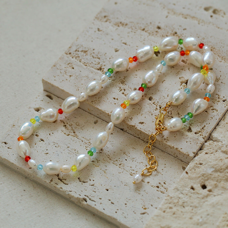 Colorful Beads Baroque Pearl Necklace-Gembea Jewelry
