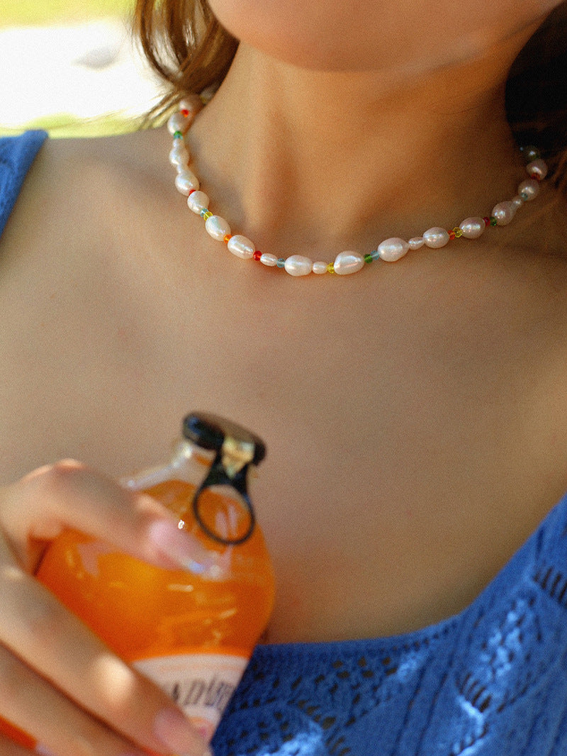 Colorful Beads Baroque Pearl Necklace-Gembea Jewelry