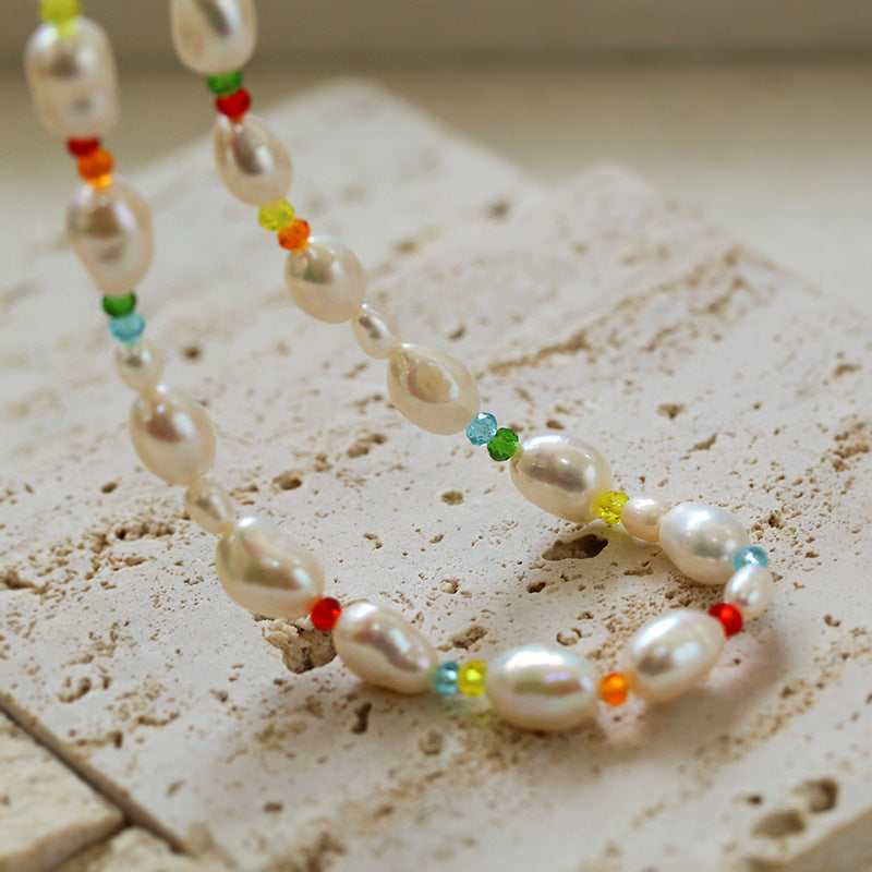 Colorful Beads Baroque Pearl Necklace-Gembea Jewelry