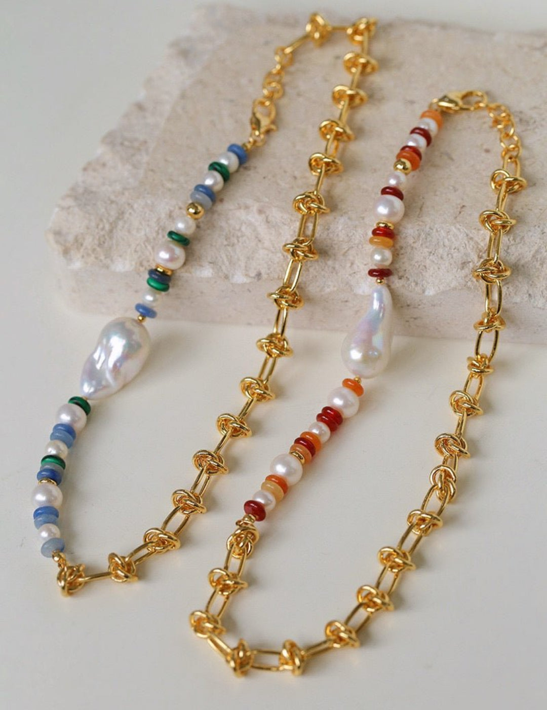 Colorful Beads Baroque Pearls Twisted Chain Necklace gembea jewelry