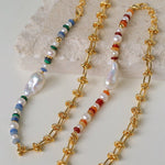 Colorful Beads Baroque Pearls Twisted Chain Necklace gembea jewelry