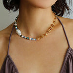 Colorful Beads Baroque Pearls Twisted Chain Necklace gembea jewelry