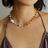 Colorful Beads Baroque Pearls Twisted Chain Necklace gembea jewelry