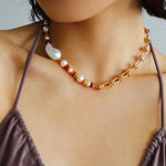 Colorful Beads Baroque Pearls Twisted Chain Necklace gembea jewelry