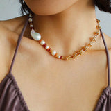 Colorful Beads Baroque Pearls Twisted Chain Necklace gembea jewelry
