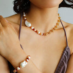 Colorful Beads Baroque Pearls Twisted Chain Necklace gembea jewelry