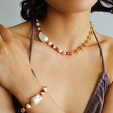 Colorful Beads Baroque Pearls Twisted Chain Necklace gembea jewelry
