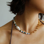 Colorful Beads Baroque Pearls Twisted Chain Necklace gembea jewelry