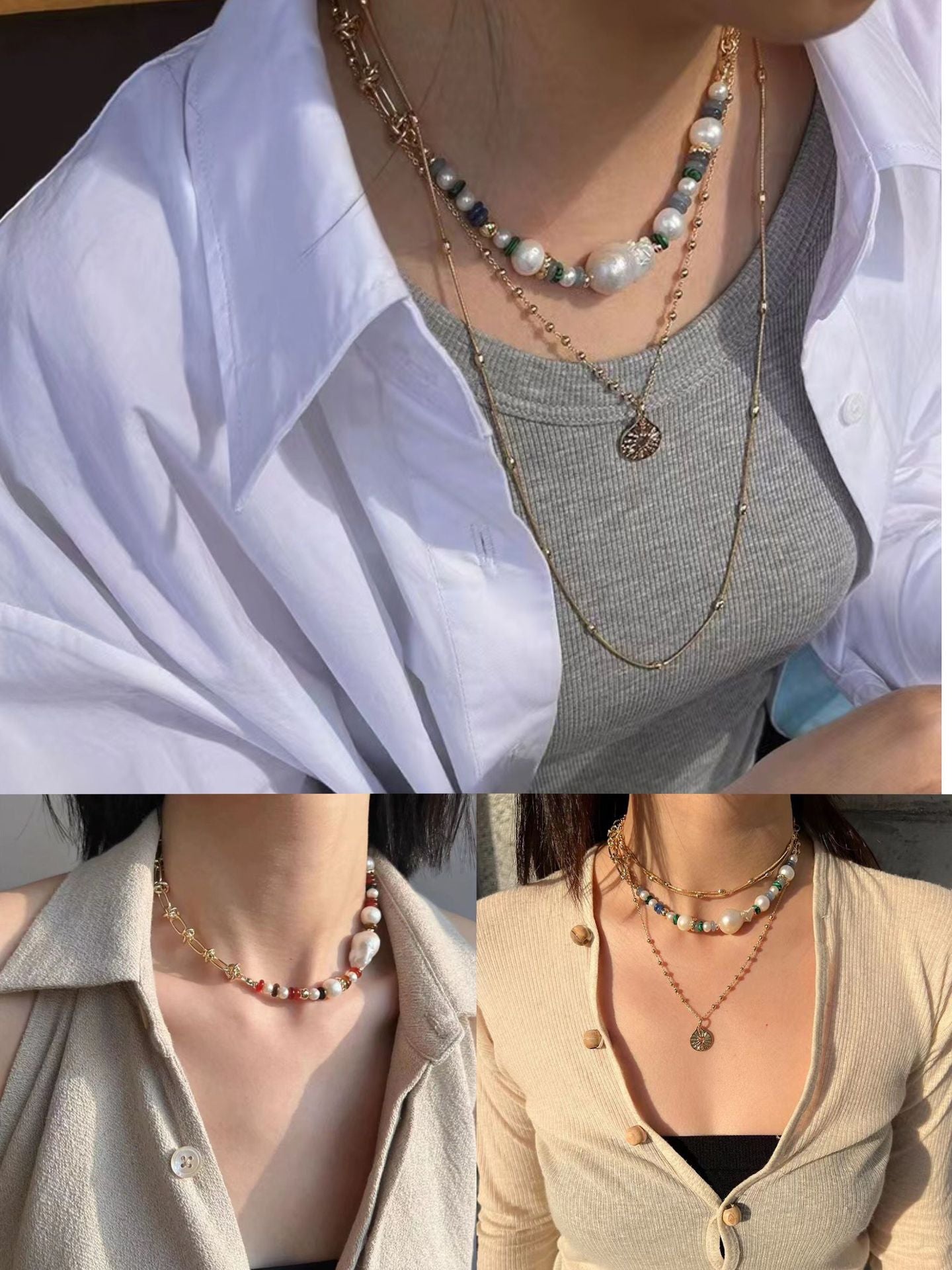 Colorful Beads Baroque Pearls Twisted Chain Necklace gembea jewelry