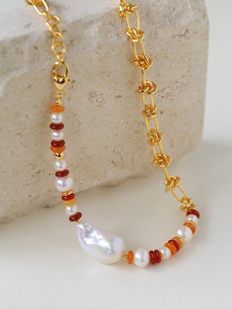 Colorful Beads Baroque Pearls Twisted Chain Necklace gembea jewelry