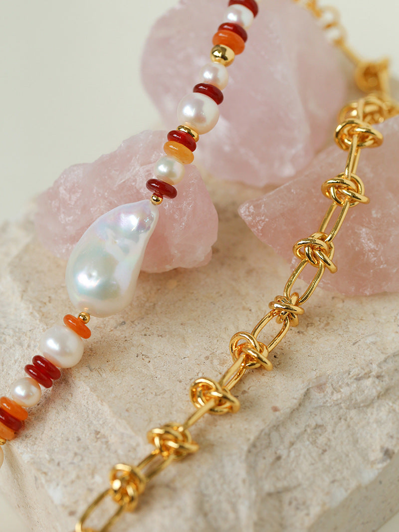 Colorful Beads Baroque Pearls Twisted Chain Necklace gembea jewelry