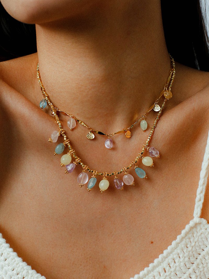 Colorful Crystal Pendant Chain Necklace gembea jewelry