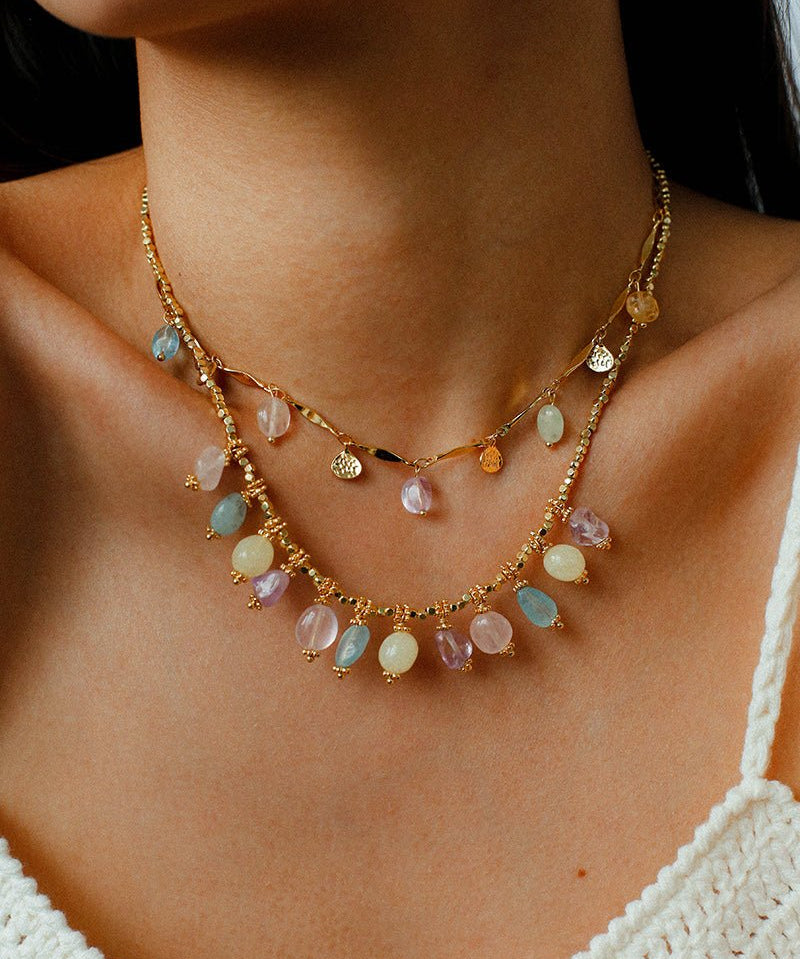 Colorful Crystal Pendant Chain Necklace gembea jewelry