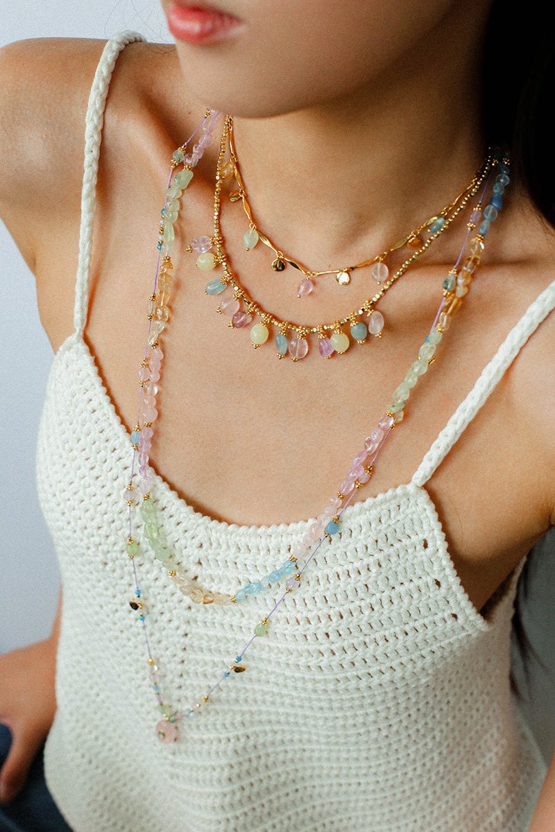 Colorful Crystal Pendant Chain Necklace gembea jewelry
