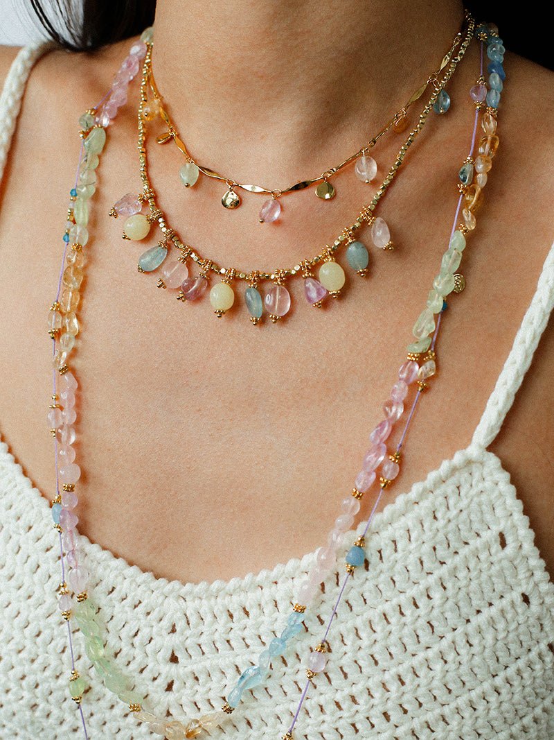 Colorful Crystal Pendant Chain Necklace gembea jewelry
