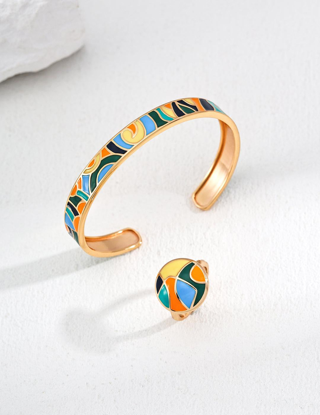 Colorful Drop Glaze Bangles Cuff Bracelets - Gembea Jewelry