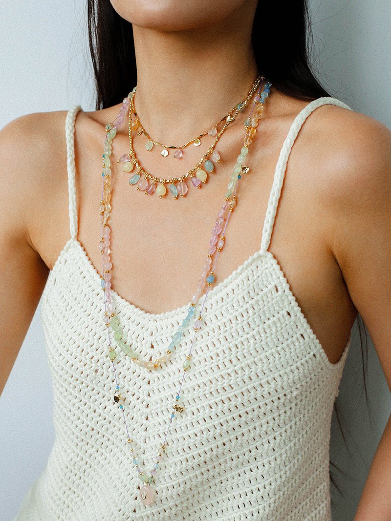 Colorful Irregular Crystal Beaded Long Necklace gembea jewelry