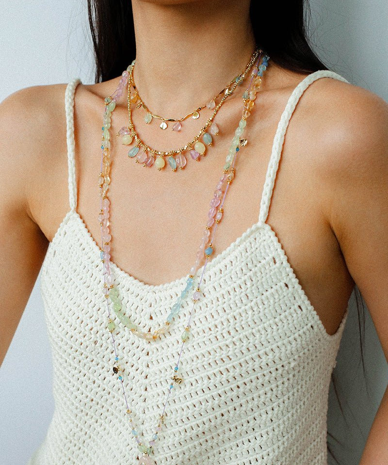 Colorful Irregular Crystal Beaded Long Necklace gembea jewelry