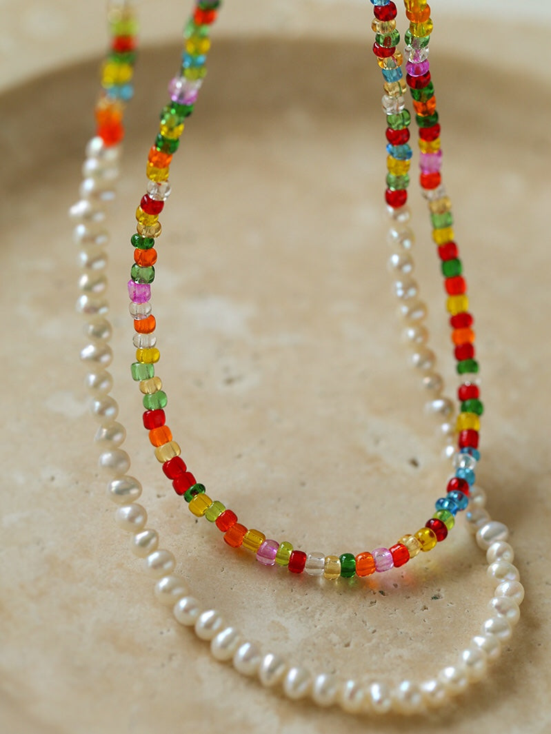 Colorful Stone Pearl Beaded Necklace-Gembea Jewelry